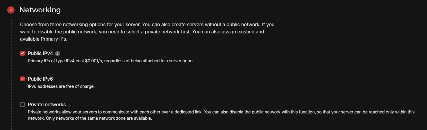 Hetzner create server networking
